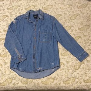Zara Distressed Denim Button Down